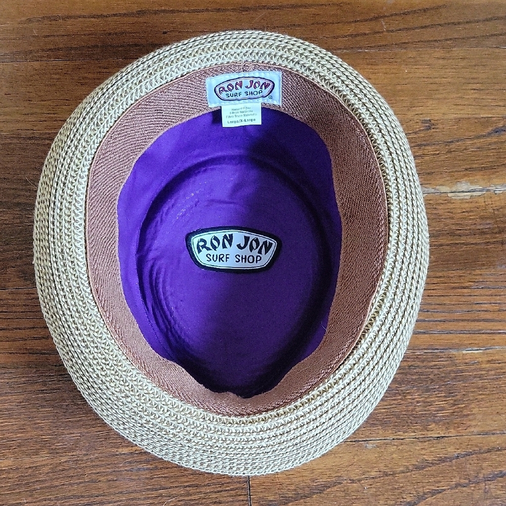 Ron Jon Tan Fedora Hat with Purple Lining - Picture 7 of 7